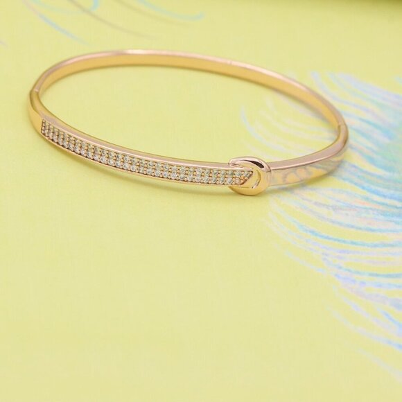 Elegant Rose Gold Bangle with Pave Crystals and Hook Accent, XPBL0445 - Picture 5 of 12